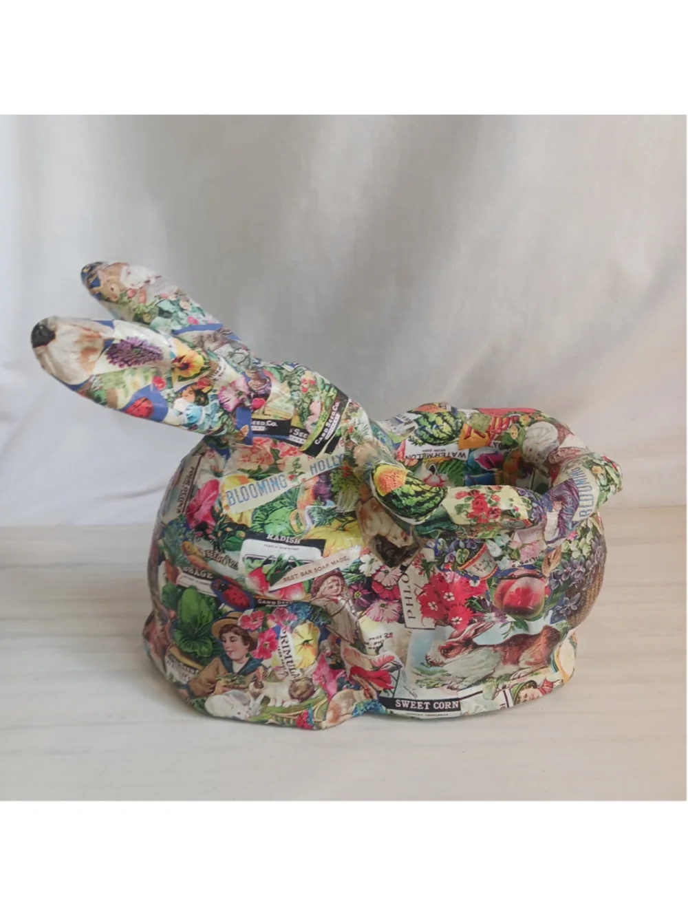 Vintage Paper Mache Rabbit Deco Page Basket Holder Bowl Unusual Farmhouse Color